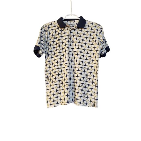 Vintage Penguin Sport Polo Shirt Mens Navy Medium All Over Golf Print Gorpcore - Picture 1 of 15